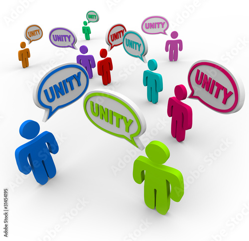Illustration: Unity - People Talking in Speech Bubbles Pledging Teamwork Unity - People Talking in Speech Bubbles Pledging Teamwork