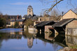 Rivière la Sarthe et l'église Notre Dame d'Alençon