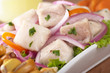 Peruvian ceviche made out of raw dogfish (Spanish: tollo)