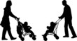 young parents pushing strollers - vector young parents pushing strollers - vector