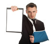 businessman with broken hand and blank card, series
