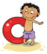Boy holding inflatable ring