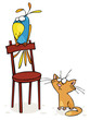 Cat and big parrot