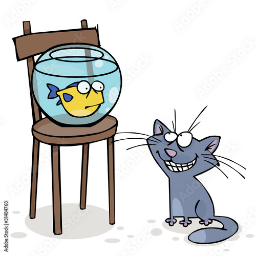 Vector: Cat and fish in the aquarium Cat and fish in the aquarium