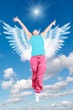 dancing woman angel in sportswear jumps on sky collage dancing woman angel in sportswear jumps on sky collage