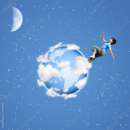 Photo: boy runs on globe collage boy runs on globe collage