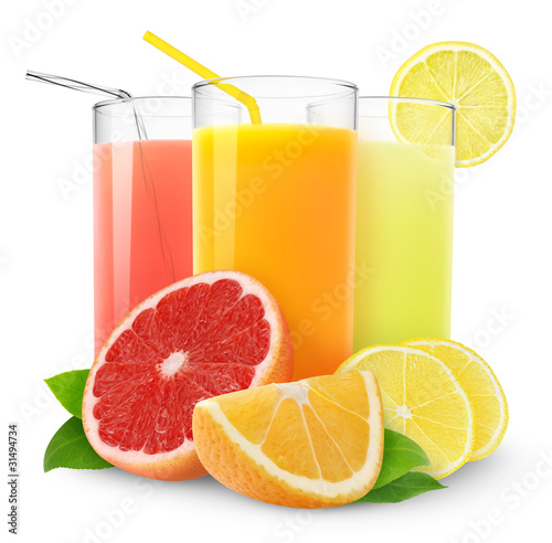 Foto: Fresh citrus juices isolated on white Fresh citrus juices isolated on white