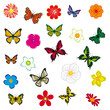 A set of flowers and butterflies A set of flowers and butterflies