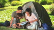 Family camping in the country side