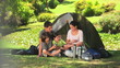 Family  camping in the countryside