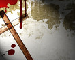 blood on the wall with cross