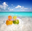 coconut cocktails juice in tropical beach water splash coconut cocktails juice in tropical beach water splash