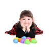 Photo: sweet girl laying with colourful easter eggs isolated sweet girl laying with colourful easter eggs isolated