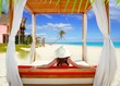 gazebo tropical beach woman rear view looking sea gazebo tropical beach woman rear view looking sea