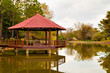 Asian pavilion with reflections on a lake