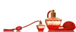 Perfume in a red glass bottles