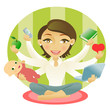 Woman with six arms very busy