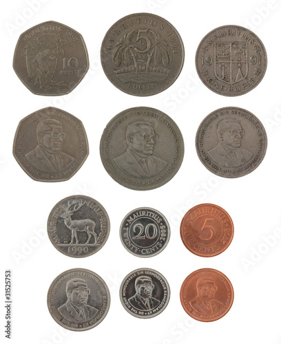 Photo: Mauritian Coins Isolated on White Mauritian Coins Isolated on White