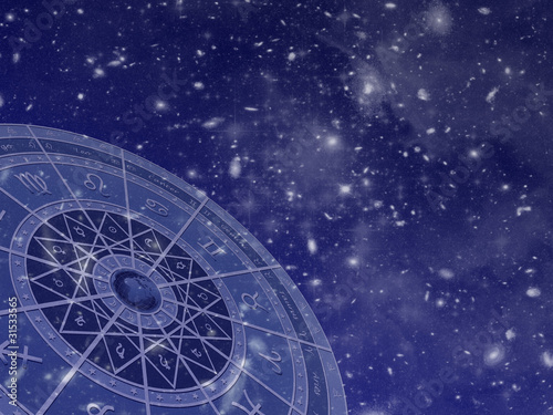 Illustration: Zodiac circle on star field Zodiac circle on star field
