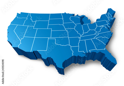 Illustration: U.S.A 3D map symbol with a blue dimensional United States U.S.A 3D map symbol with a blue dimensional United States