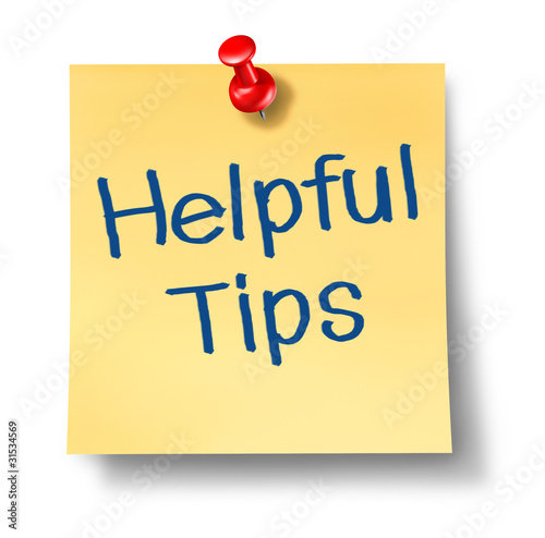 Illustration: Helpful tips and advice on a yellow office note Helpful tips and advice on a yellow office note