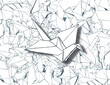 Traditional Origami on White Paper Background Vector Traditional Origami on White Paper Background Vector