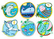 Retro Funny Summer Vector Scenes Retro Funny Summer Vector Scenes