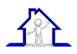 Happy 3d character inside house