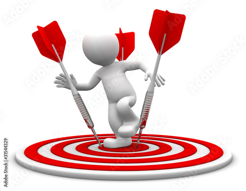 Illustration: 3d character standing on the archery board. 3d character standing on the archery board.