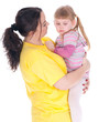 crying little blond hair girl with her fat mother