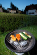 Schweinesteak und Zucchini auf einem Grill im Freien