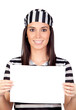 Beautiful prisoner with blank paper