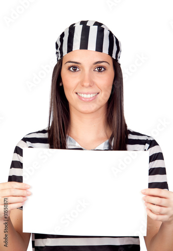Photo: Beautiful prisoner with blank paper Beautiful prisoner with blank paper