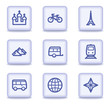 Travel web icons set 2, light violet glossy buttons