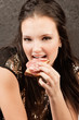 Photo: Woman bites off sandwich Woman bites off sandwich
