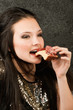 Photo: Woman bites off sandwich Woman bites off sandwich