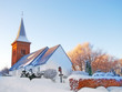 A photo of a Danish Church in winter