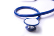 one blue stethoscope with isolated white background.