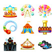 Colorful theme park attraction icons