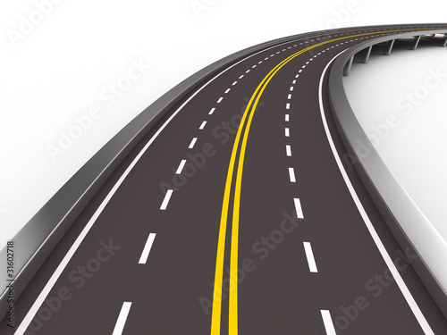 Illustration: asphalted road on white. Isolated 3D image asphalted road on white. Isolated 3D image