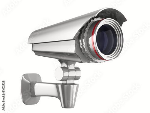 Illustration: security camera on white background. Isolated 3D image security camera on white background. Isolated 3D image