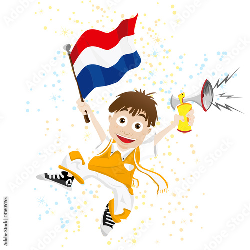 Vector: Dutch Sport Fan with Flag and Horn Dutch Sport Fan with Flag and Horn