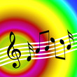 Bright music background with random musical symbols