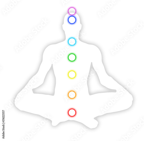 Illustration: Mann Silhouette mit Sieben Chakren 01 Mann Silhouette mit Sieben Chakren 01