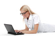 working on laptop