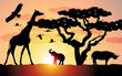 vector giraffe, rhinoceros and elephant in africa