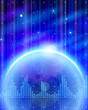 Blue planet, chemical formulas, digital wave and stars Blue planet, chemical formulas, digital wave and stars
