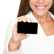 People showing business card: woman