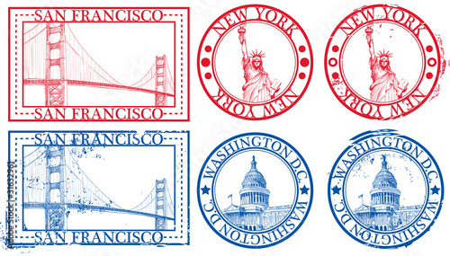 Vector: USA famous cities stamps USA famous cities stamps
