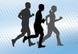runners silhouettes on the abstract halftone background - vector